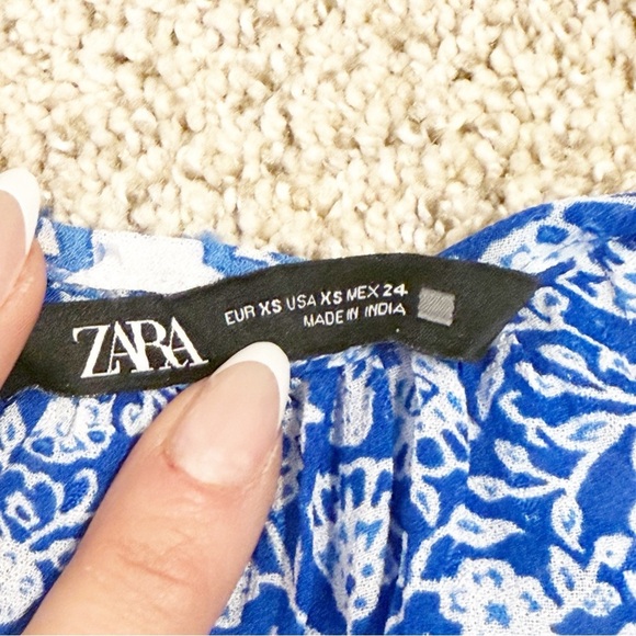 ZARA Blue/White BOHO FLORAL dotted MESH PRINTED MIDI DRESS sz XS - Picture 12 of 12